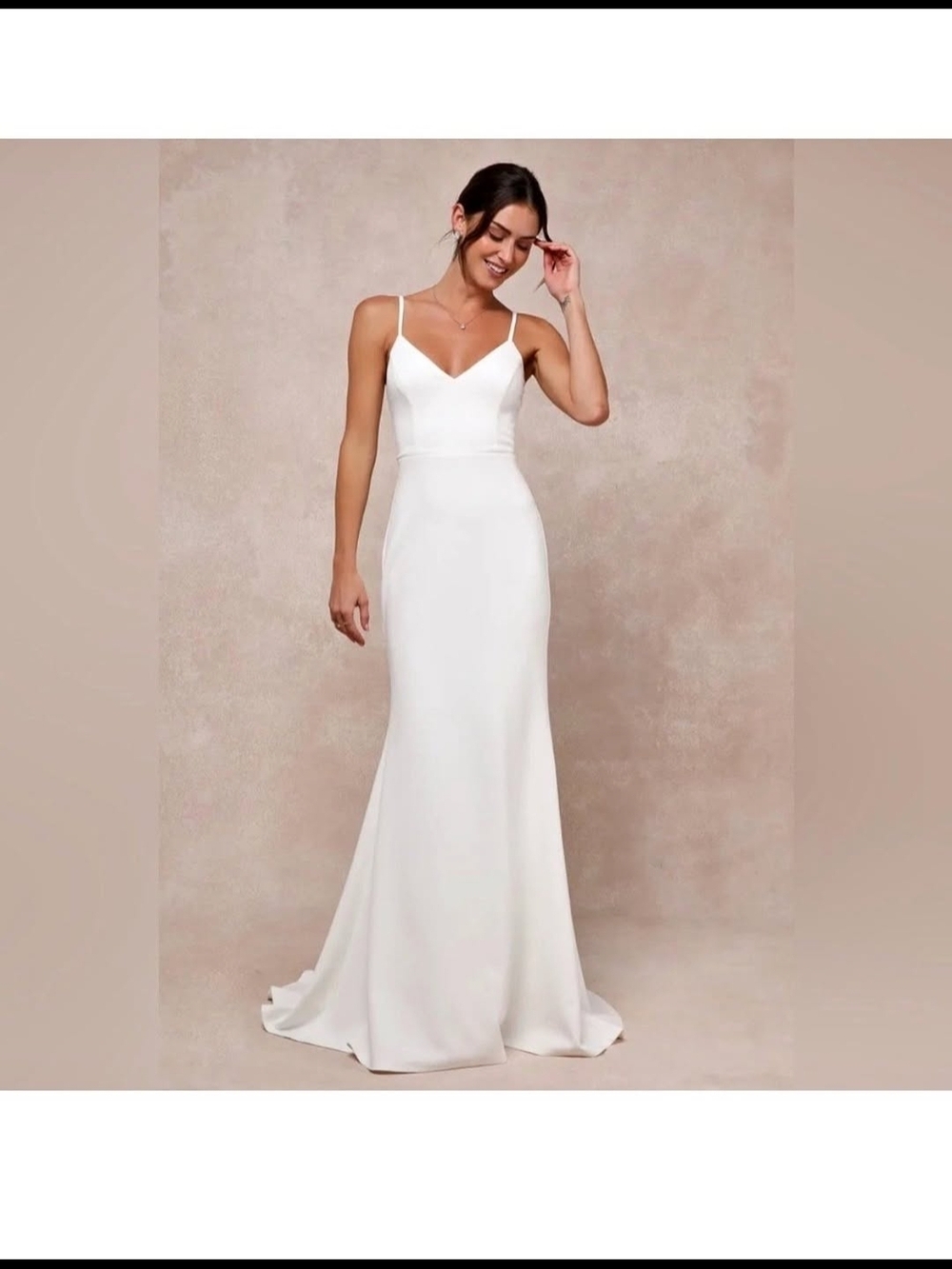 Lulu's White Spaghetti Strap V-Neck Bridal Gown